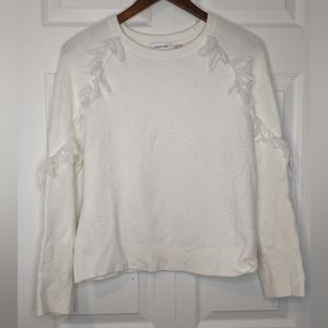 Calvin Klein Plush Fringed Sweater - Cream - Size M
